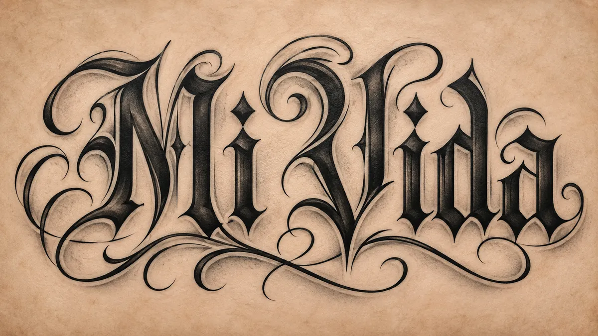 Mi Vida rendered with the chicano lettering