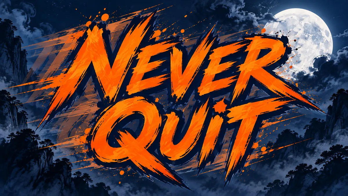 Naruto Font Generator sample showing Never Quit
